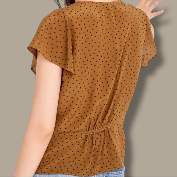 Madewell ‘Silk Carmelina Flutter-Sleeve Top in Polka Dot’ in Easy Dot Asparagus - Picture 3 of 15